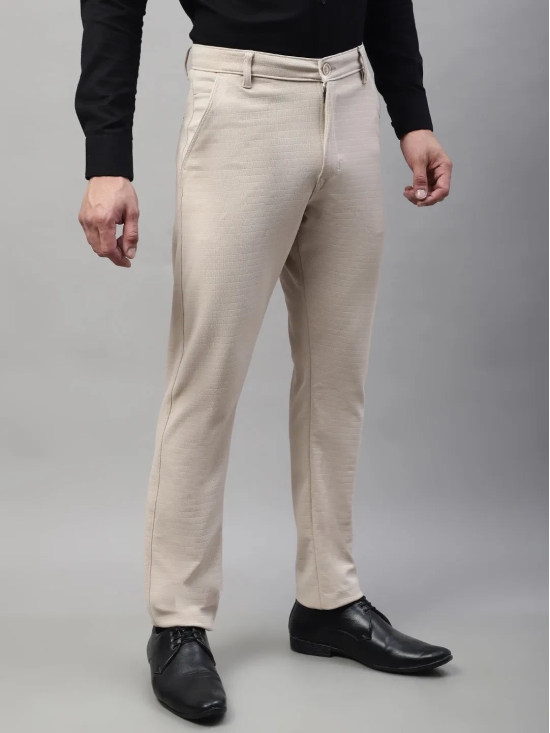 Indian Needle Men's Cream Tapered Fit Formal Trousers-34 / Cream