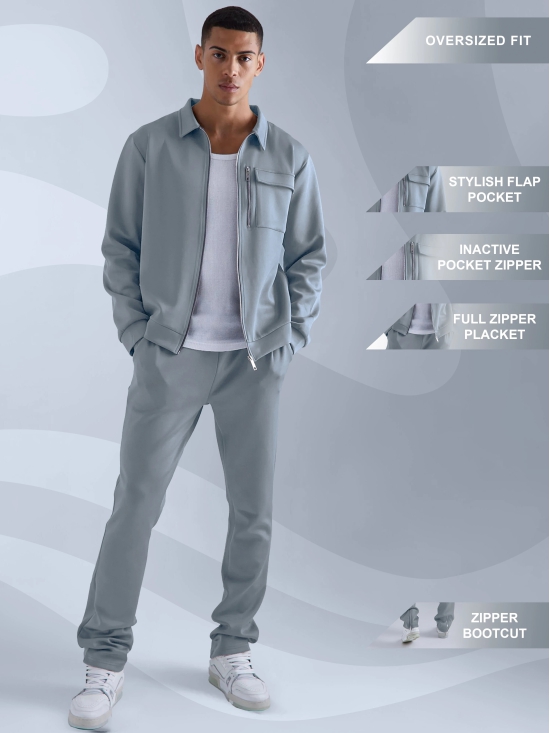 Solid Light Grey Jacket and Jogger Cozy Cut Co-Ords-S / Light Grey