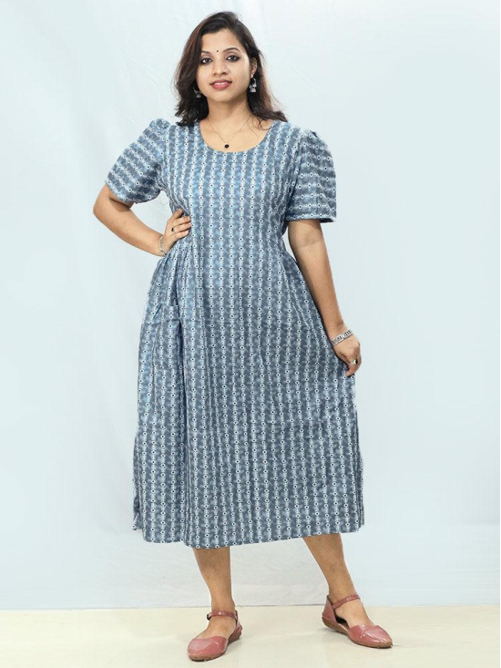 Women Printed Cotton Night Dress-Cotton / Ash / XL