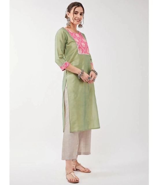 Pannkh - Green Art Silk Womens Straight Kurti ( Pack of 1 ) - None