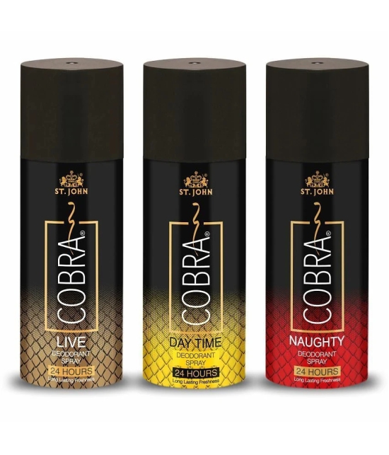 ST.JOHN Cobra Live,Day Time & Naughty Deodorant Spray for Men 150ml Each (450ml) - Pack of 3