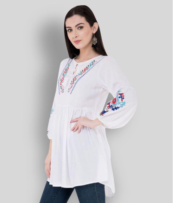 SAAKAA - White Rayon Women's Tunic ( Pack of 1 ) - S