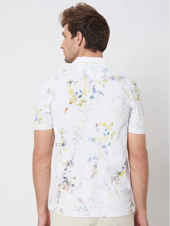 Off White Floral Print Slim Fit Casual Polo