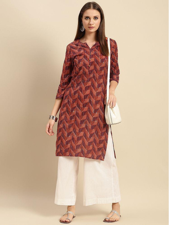 Rangita Women 100% Cotton Peach Geometric printed Knee length straight kurti - None