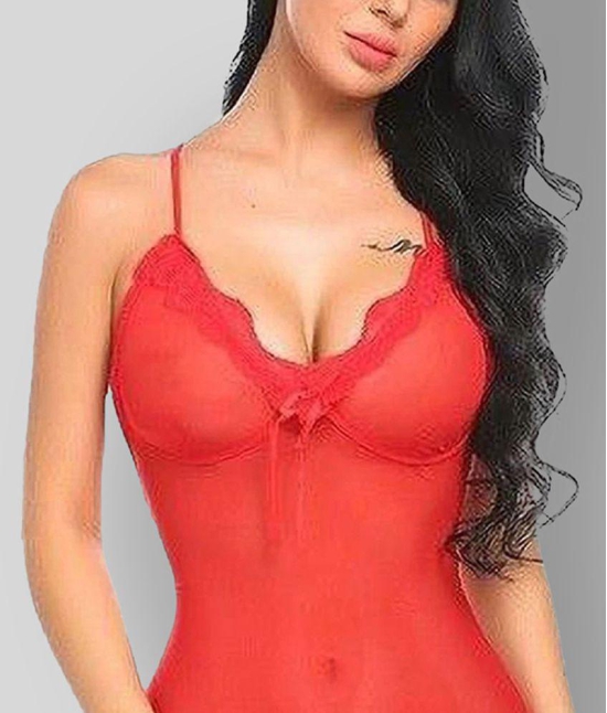 Celosia - Red Net Womens Nightwear Baby Doll Dresses With Panty ( Pack of 1 ) - Free Size