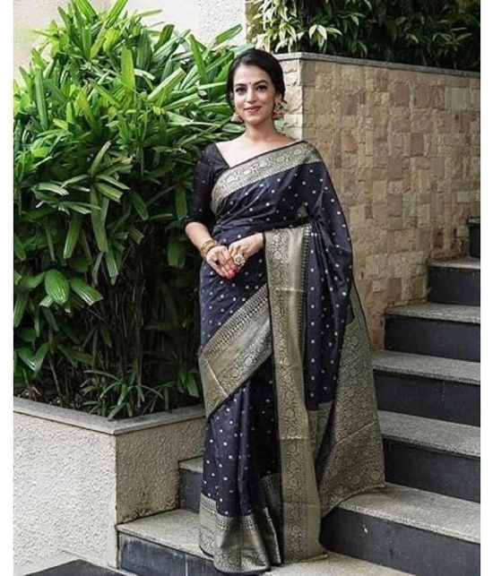 Apnisha Silk Embellished Saree With Blouse Piece - Black ( Pack of 1 ) - Black