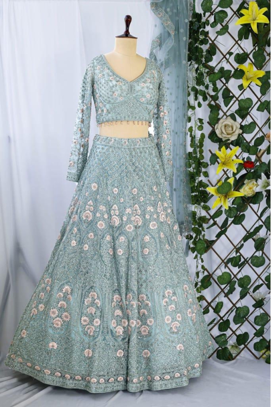 Aquatic Splendor: Kkashi Sea Green Lehenga