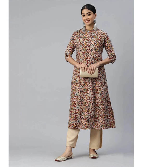 Vbuyz - Beige Cotton Womens Front Slit Kurti ( Pack of 1 ) - None