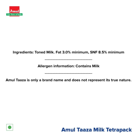 AMUL TAAZA FRESH TONED MILK 1 LTR TP