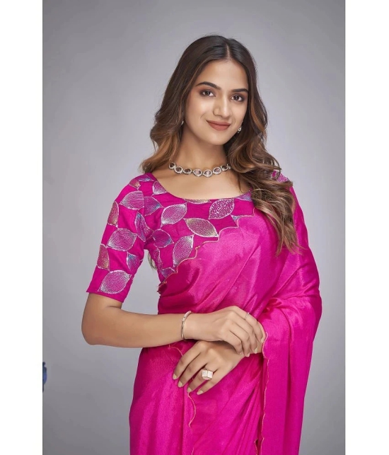 Apnisha Chiffon Embellished Saree With Blouse Piece - Fluorescent Pink ( Pack of 1 ) - Fluorescent Pink