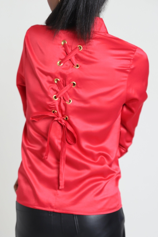 Intertwined Satin Shirt-Crimson Red / S