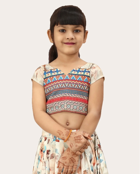 Kids Girls Multi Color Rayon Silk Bandhani Printed Lehenga Choli | Girls Ethnic Wear: Printed Lehenga Choli Set-White / 3 Years-4 Years