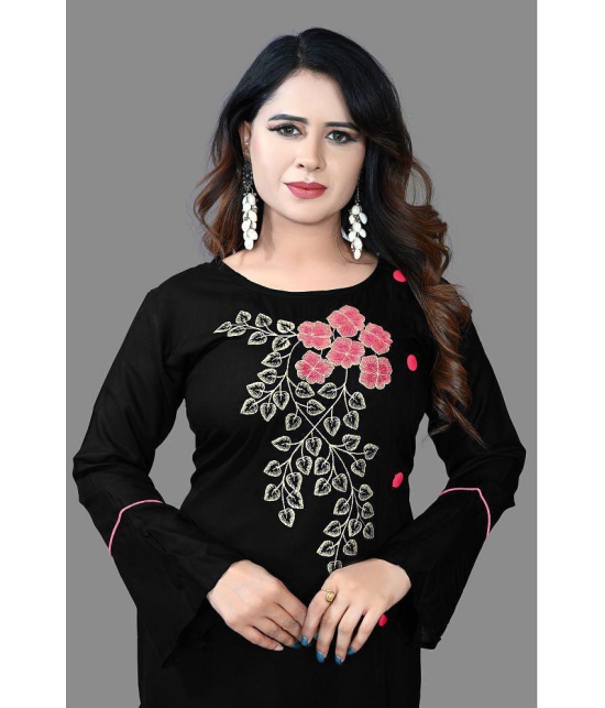 haya fashion - Black Rayon Women's Straight Kurti ( Pack of 1 ) - None