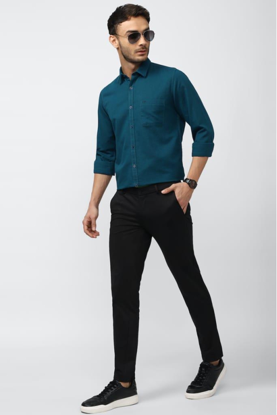 Men Navy Slim Fit Solid Full Sleeves Casual Shirt