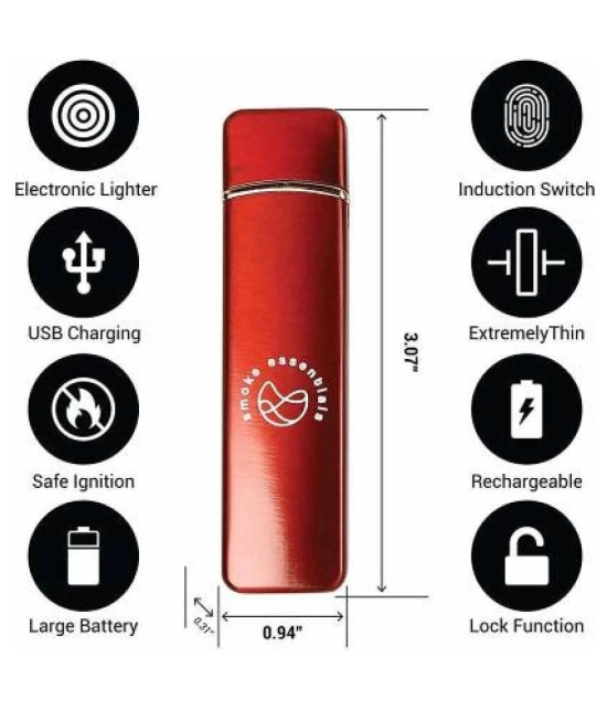 Peshkar Slim Electronic Touch Sensor Metal Lighter USB Rechargeable Windproof Flameless Lighter for Smoking