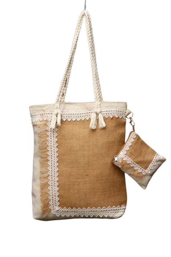 Tisser jute bag With lacework