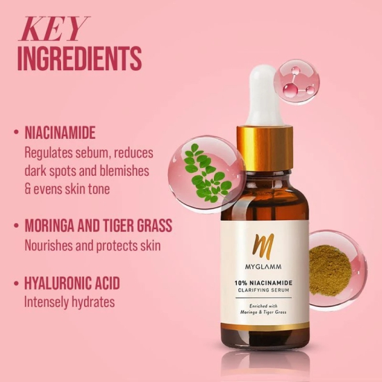 MyGlamm Niacinamide Serum Pack of 2 | Anti-inflammatory Face Serum Enriched With Moringa & Tiger Grass for Reducing Face Blemishes (30g x 2)