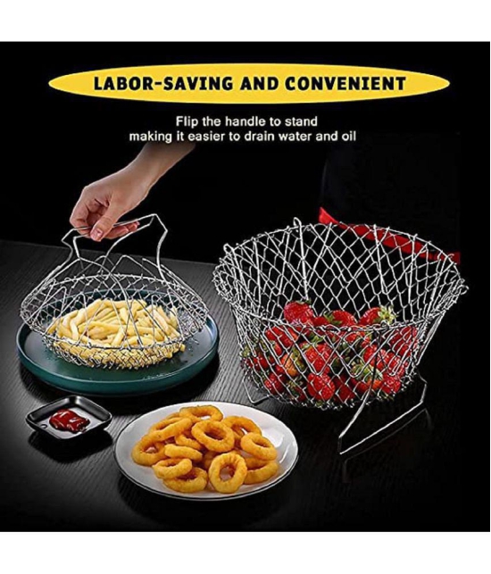 SRL Kitchen Product - Silver Steel Deep Frying Basket ( Pack of 1 ) - Silver