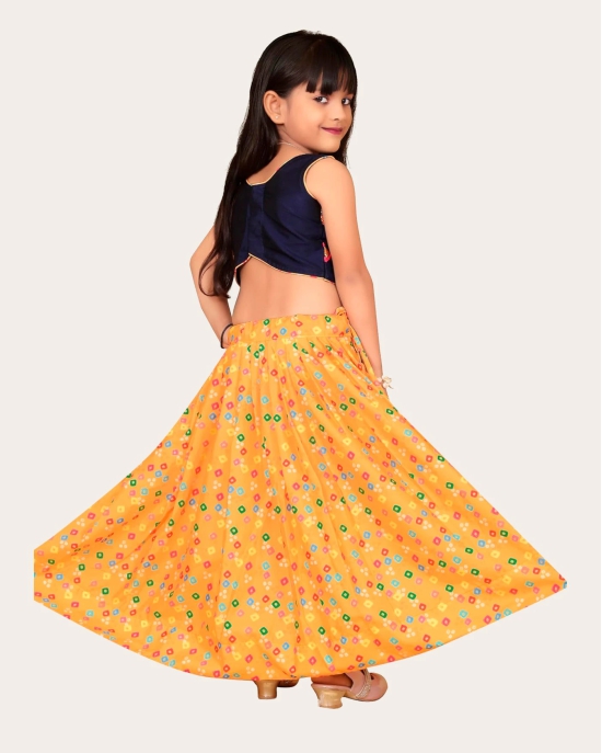 Girls & Kids Rayon Printed With Embroidered Blouse Lehenga Choli Set-Yellow / 7 Years-8 Years