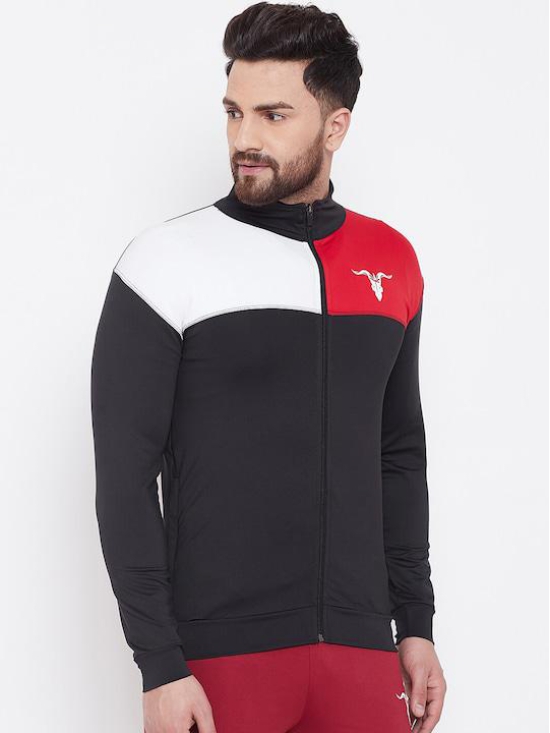 Men Black Red Colourblocked Training or Gym Sporty Jacket