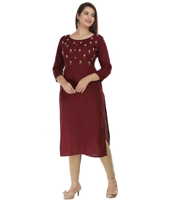 HIGHLIGHT FASHION EXPORT - Wine Rayon Womens Straight Kurti ( Pack of 1 ) - None