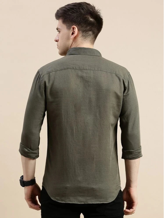 Showoff Linen Regular Fit Solids Full Sleeves Mens Casual Shirt - Olive ( Pack of 1 ) - None