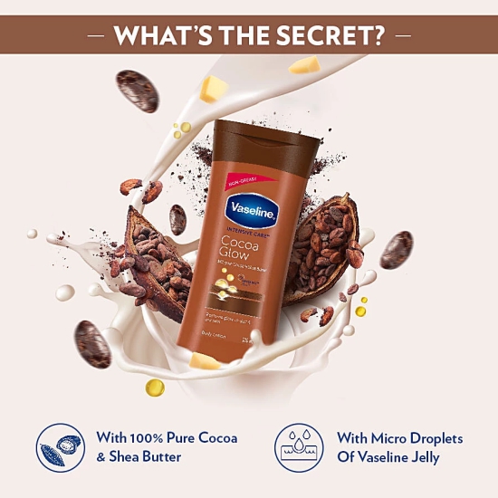 Vaseline Intensive Care Cocoa Glow Body Lotion - With Shea Butter, Non-Greasy Formula, 100 Ml