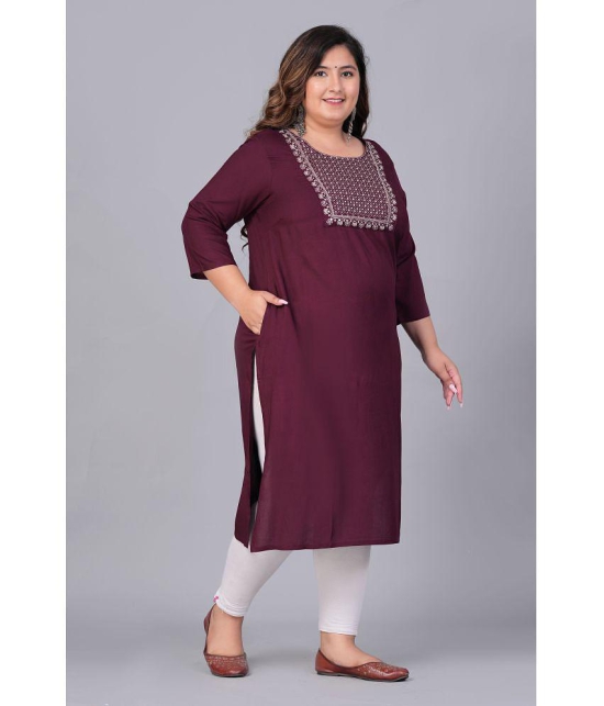 Preksha Rayon Embroidered Straight Women's Kurti - Wine ( Pack of 1 ) - None