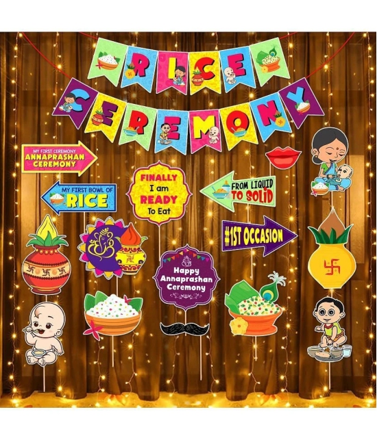 Zyozi Rice Ceremony Photo Booth Props with Rice Ceremony Banner & LED Rice Light/Rice Ceremony Decorations Items/Rice Ceremony Decoration LED Lights (Pack of 18) - Multi-Color