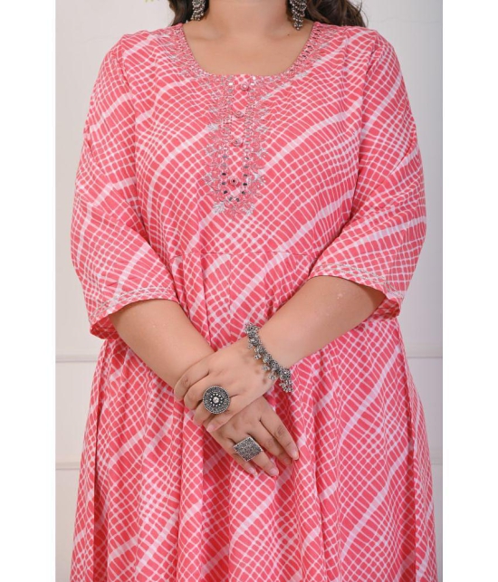 Swasti Cotton Blend Printed Anarkali Womens Kurti - Peach ( Pack of 1 ) - None