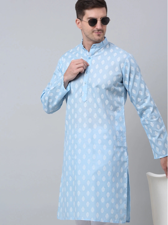 Jompers Mens Sky Cotton Floral printed kurta Pyjama Set-XXL / Blue