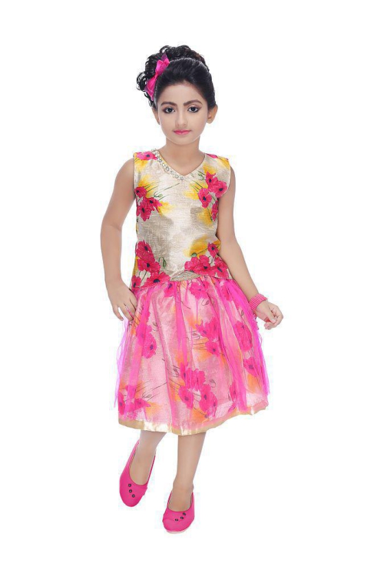 Zadums Girls  A-Line Frock,Pink - 3-4 Years