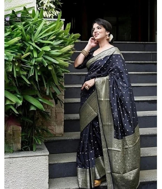 Apnisha Silk Embellished Saree With Blouse Piece - Black ( Pack of 1 ) - Black