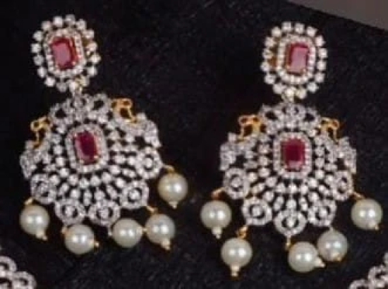 Indian Bridal Jewelry Set with Ruby Stones and Pearls