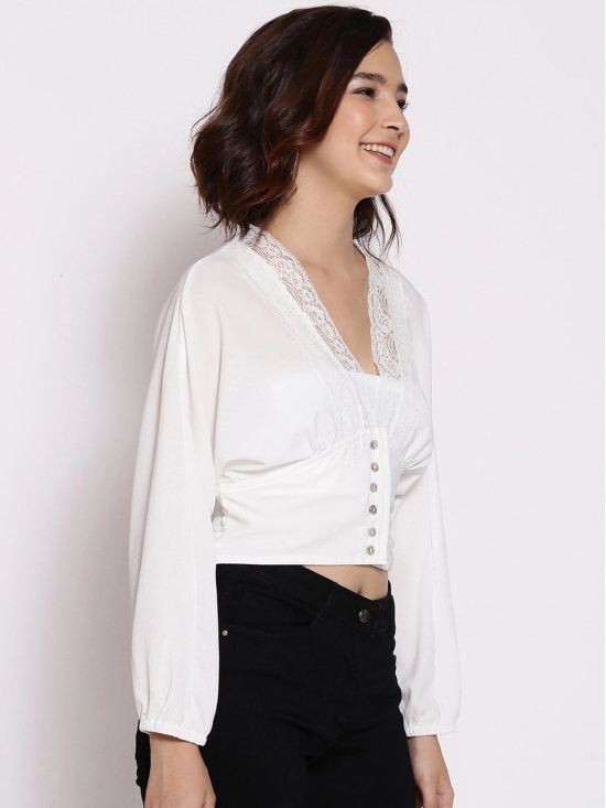 Oxolloxo Women White Extended Sleeves Lace Crop Top