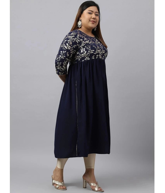 Janasya Crepe Printed Nayra Womens Kurti - Navy Blue ( Pack of 1 ) - None