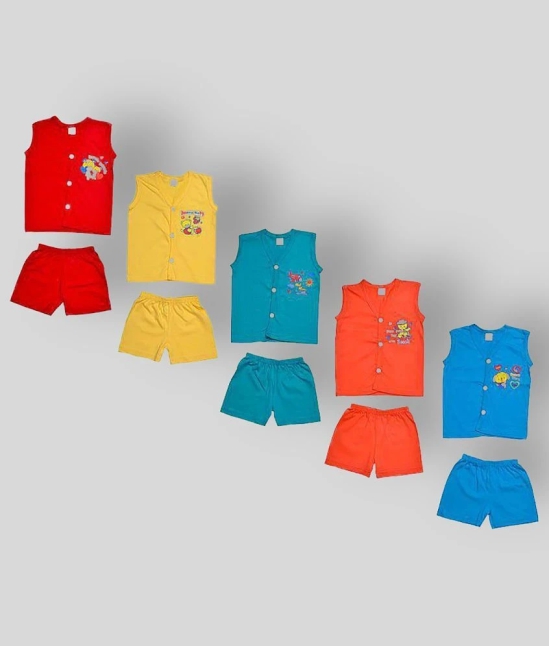 Sathiyas - Multicolor Cotton T-Shirt & Shorts For Baby Boy ( Pack of 5 ) - None