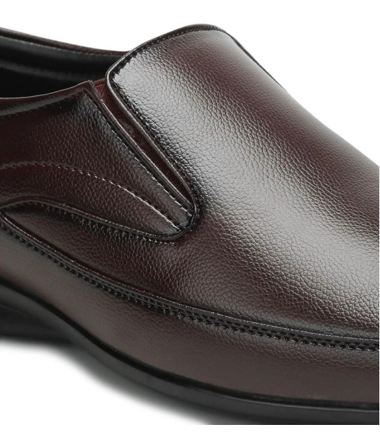 UrbanMark Men Comfortable Square-Toe Faux Leather Slip On Formal Shoes- Brown - None