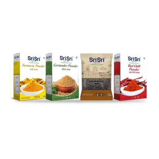 Sri Sri Tattva Daily Masala Combo (Turmeric Powder , Coriander Powder , Black Mustard Seeds, Red Chilli Powder)