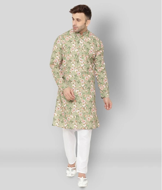 Hangup Green Cotton Kurta Pyjama Set Single Pack - None