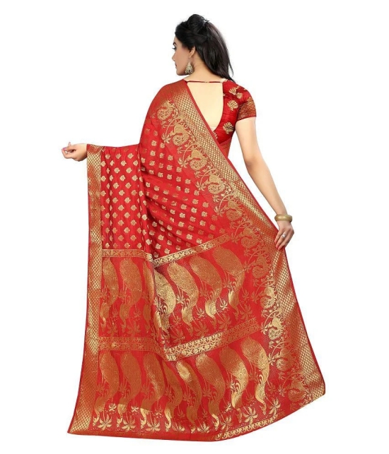 Gazal Fashions Red Silk Saree