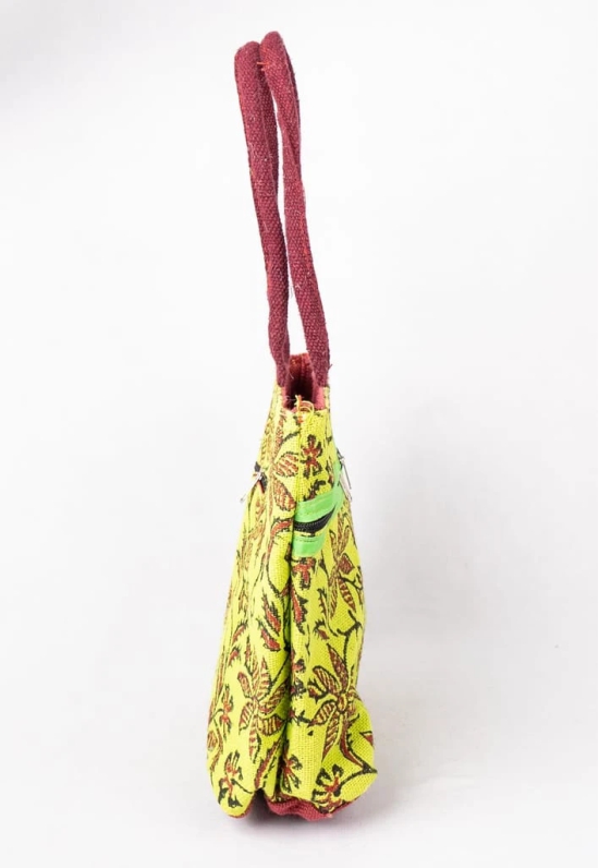 Floral Print Jute Tote Bag with Zipper Closure