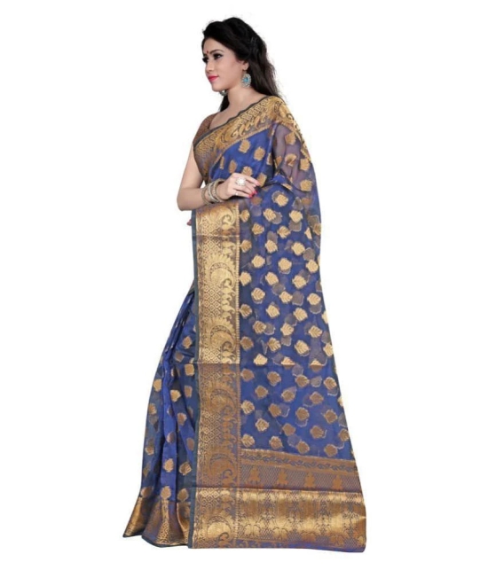 Gazal Fashions - Blue Banarasi Silk Saree With Blouse Piece (Pack of 1)