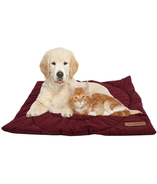 NUEVOS DOGGADIL Cotton Quilted Rectangle Cat Dog Pet Bed Mattress | Foldable Padded Pet Mat_ Maroon - Large