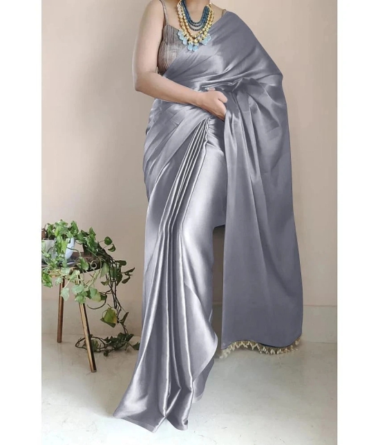 Apnisha Satin Solid Saree With Blouse Piece - Grey ( Pack of 1 ) - Grey