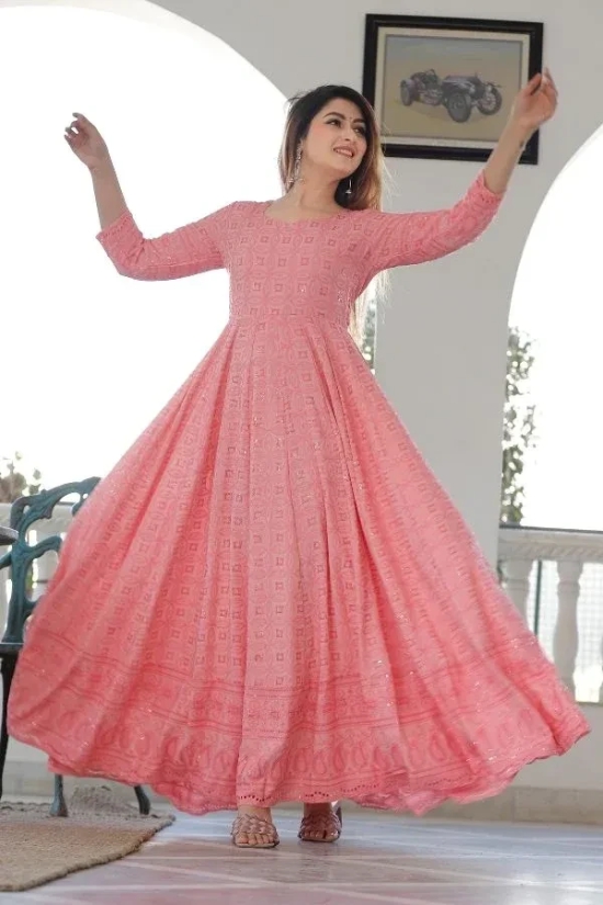 Rose Pink Chikankari Anarkali Suit Set Pink XXXL