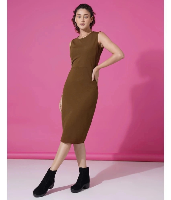 Selvia Lycra Solid Knee Length Womens Bodycon Dress - Brown ( Pack of 1 ) - None