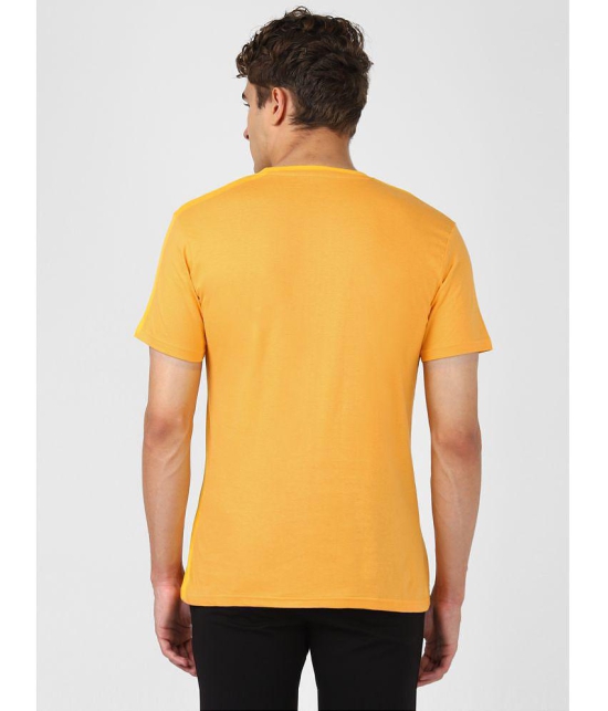 UrbanMark Men 100% Cotton Regular Fit Round Neck Half Sleeves Text Print T Shirt-Mustard - 2XL