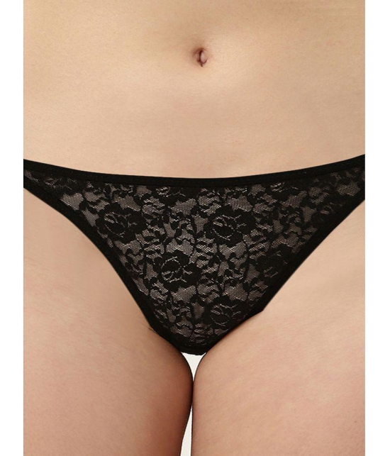 Leading Lady - Black Nylon Self Design Womens G-Strings ( Pack of 3 ) - None