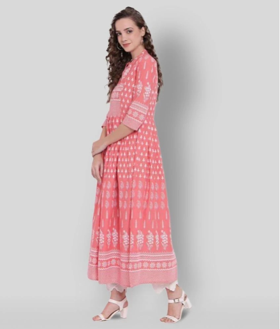 Divena - Pink Cotton Womens Flared Kurti ( Pack of 1 ) - S